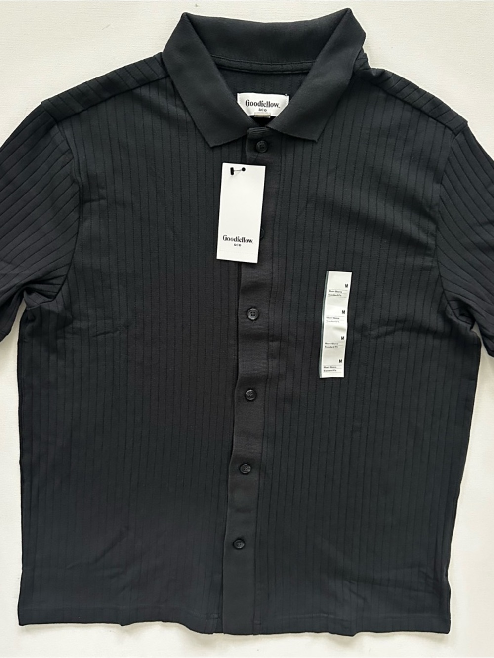 Goodfellow & Co Men’s Charcoal Ribbed Short-Sleeve Button Polo Size M